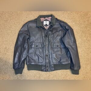 GUY LAROCHE Mens Gray Leather Bomber Jacket Pilot Aviator Biker Moto Preppy M